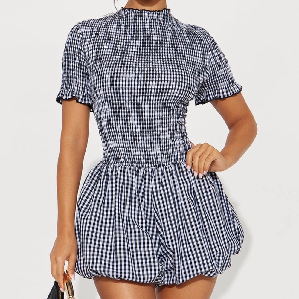 Gingham Bubble Romper - Black/White